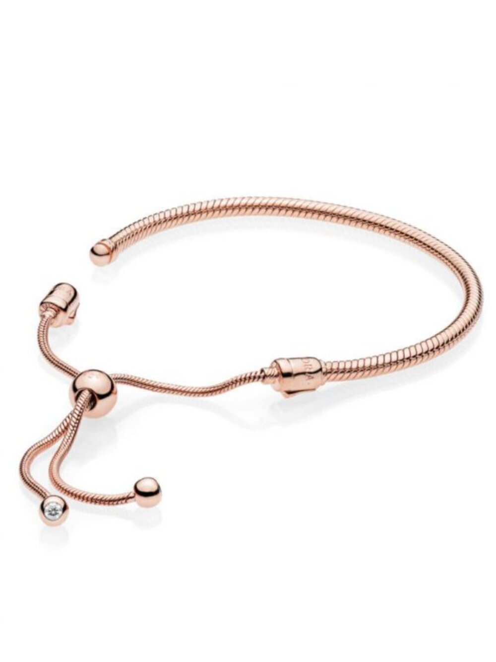 Pandora ROSE Snake Chain Slider Bracelet 14k Rose Gold Plated